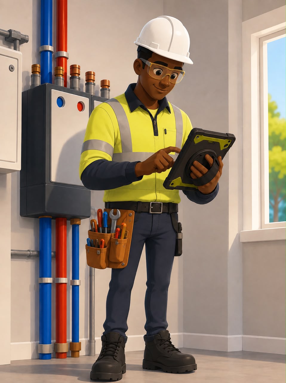 Technician wearing a hard hat