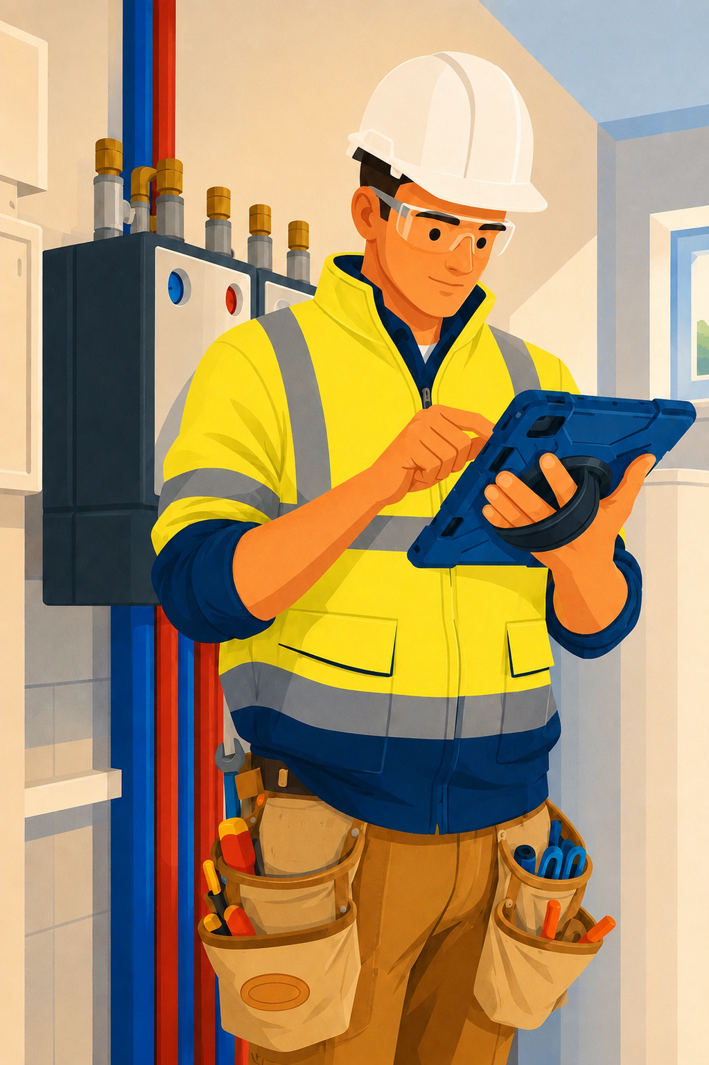 Technician wearing a hard hat